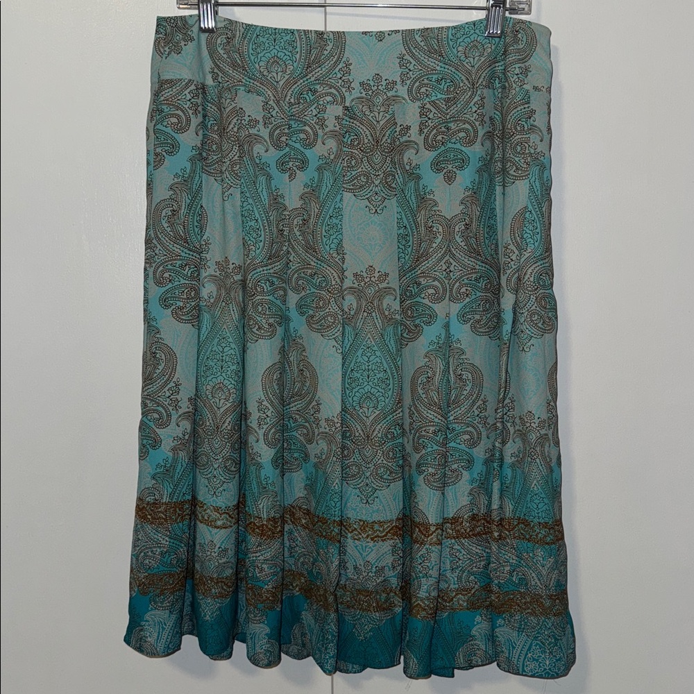 Emma James Pleated A-Line Skirt Blue Paisley Print Women’s 10
